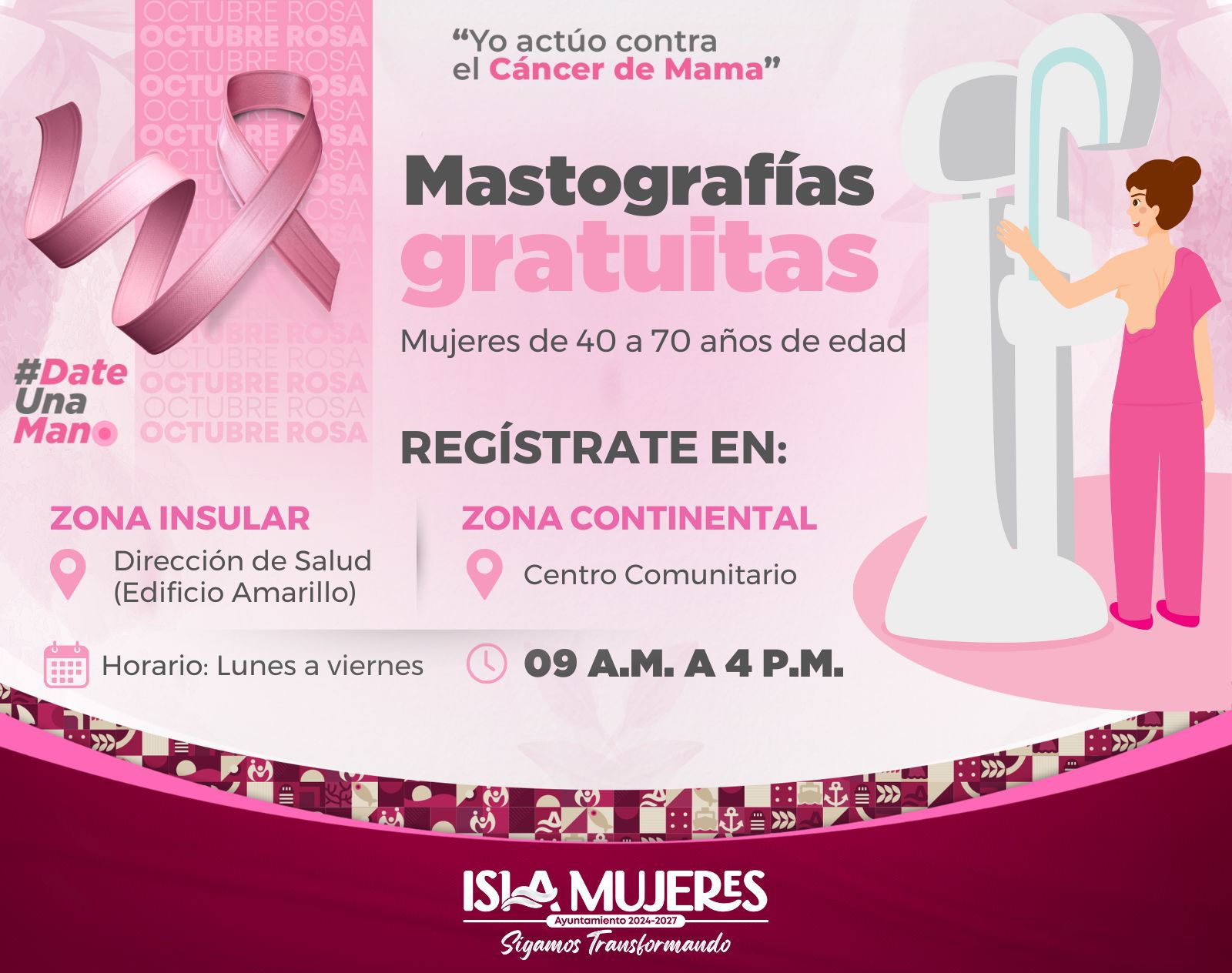 Gobierno Municipal ofrecerá Mastografías gratuitas durante Octubre Rosa